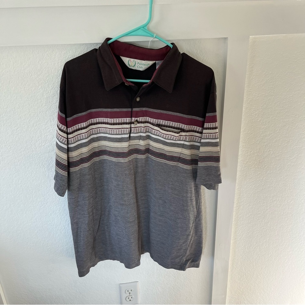 Vintage Palmland Club Men's Xl Striped Polo Shirt